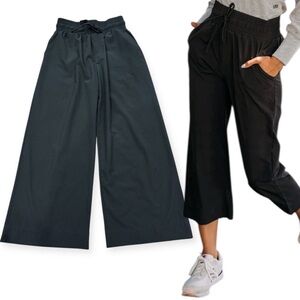 Albion Fit AUDREY WIDE LEG PANTS, BLACK Crop Black Size Small